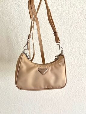 Prada Tessuto Nylon Saffiano Mini Re-Edition 2000 Shoulder Bag Cammeo
